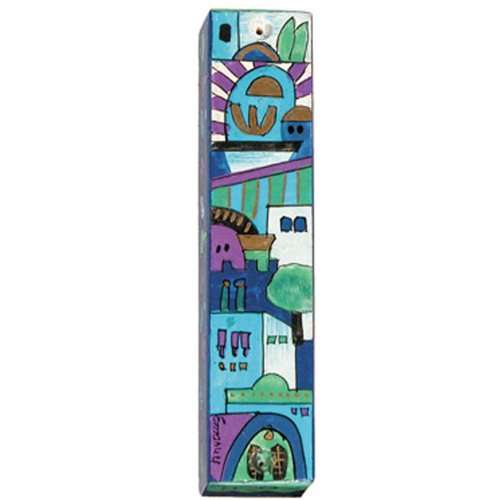 Yair Emanuel Handpainted Wooden Mezuzah Scroll Case | JerusalemDesign | MZL-4