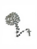 Rosary with silver tone Saint Benedict center and beads - Organza bag and St. Benedict Card
