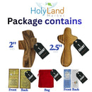 Holy Land Market Hand Carved Olive Wood Comfort Set – Made by Christian Artisans in Bethlehem – 2” Thumb & 2.5” Holding Crosses with Velvet Bag, Certificates & Prayer Cards – Authentic Holy Land Faith Gift