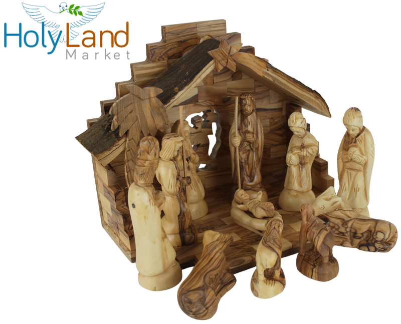 Holy Land Market Olive Wood Nativity Set - Inspirational Christmas Decorations Indoor, Hand Carved Nativity Set for Christmas Table Decor, Bethlehem Olive Wood, Christian Home Gift