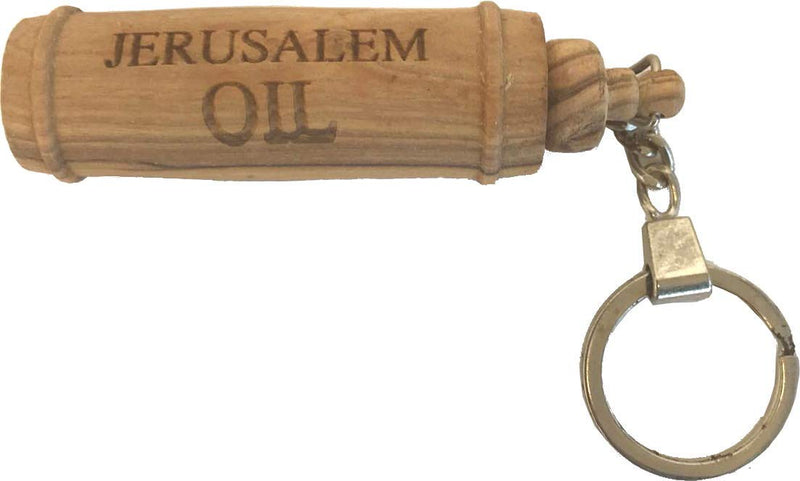 Holy Land Market Anointing oil bottle ampoule inside Olive wood Keys ring (8cm - 3.3 inches)