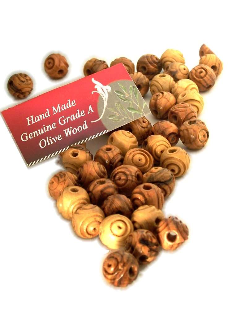 Rosario tallado de 14 mm de cuentas de madera de olivo del Mercado de Tierra Santa (500 cuentas) - Madera de olivo de Belén