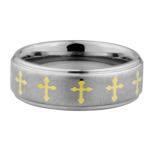 Crosses style III band ring- Highly Polished 18K Gold Ion or IP plated crosses