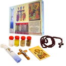 Holy Land Market Religious Samples Set - Olive Wood Crucifix, 33 Candles, Icon & Certificate, Holy Land Olive Wood Cross and  Wooden Rosary (8.5 in)