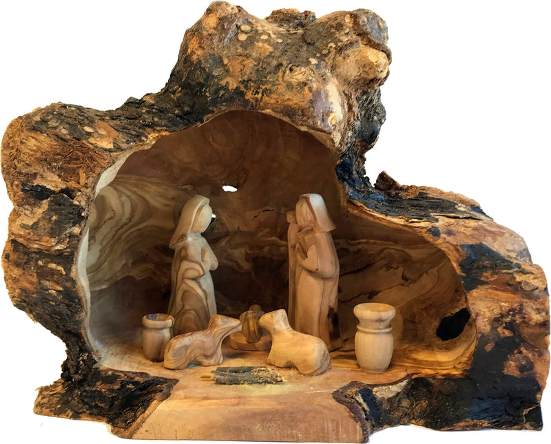 Holy Land Market Unique Olive Wood Nativity Set with Carved in by Hand Rustic Stable - no Two Alike