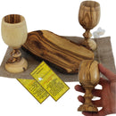 Holy Land Market Two Large Olive Wood Communion Cups & Plate Set Kiddush - Communion Set Hand-Carved in Bethlehem – for Church Worship, Pastors & Ministries