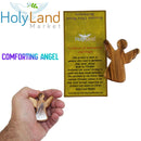 Holy Land Market Hand-Carved Olive Wood Guardian Angel from Bethlehem, 2.5 Inch Religious Figurine with Red Velvet Pouch and Certificate of Authenticity
