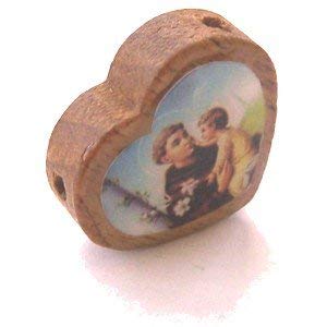 St. Anthony wooden center - enamel heart (18x16mm -0.7x0.6")