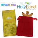 Holy Land Market Hand-Carved Olive Wood Guardian Angel from Bethlehem, 2.5 Inch Religious Figurine with Red Velvet Pouch and Certificate of Authenticity