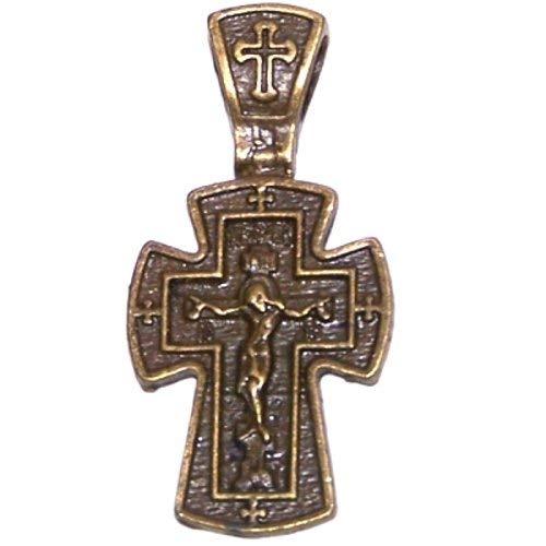 Russian 3-bar Crucifix inside a Cross bronze tone necklace - design based on Fedorov designer - 60cm