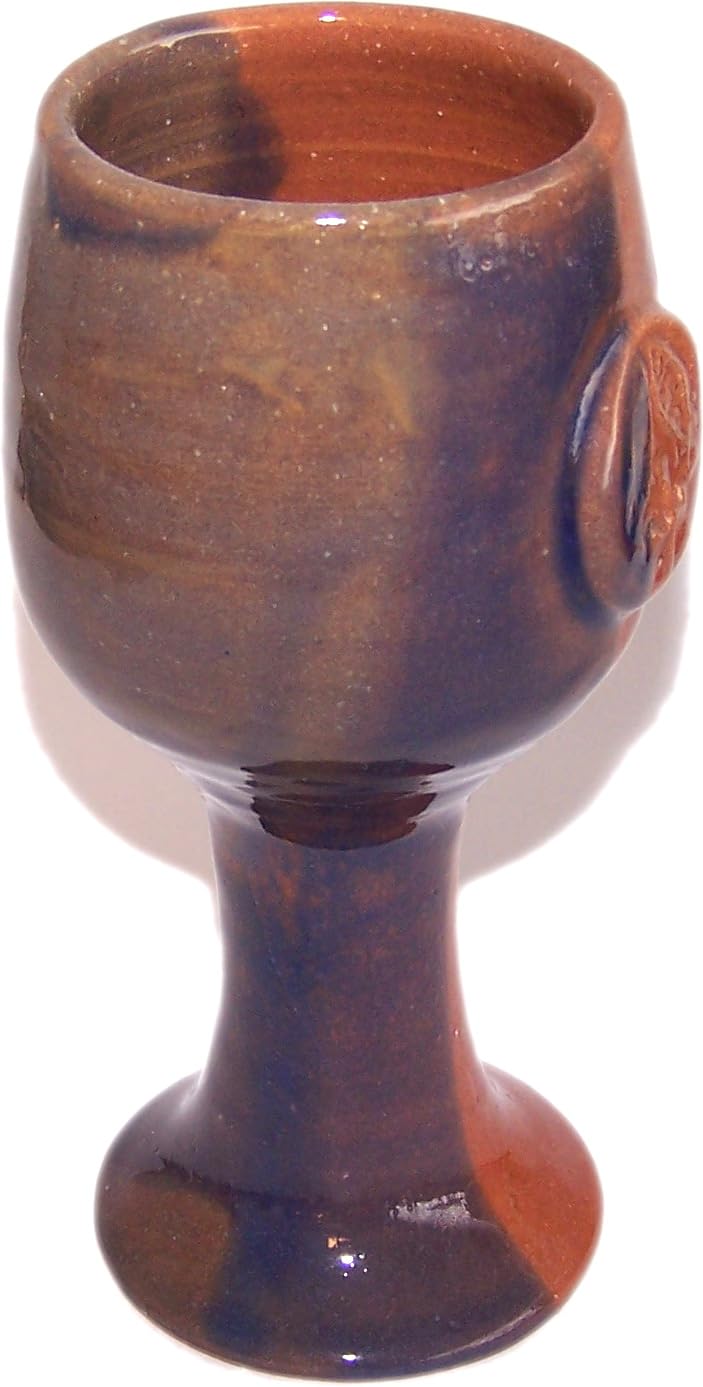 Holy Land Market Terra Cotta Biblical Wine Goblet Communion Chalice - Light Brown - Blue