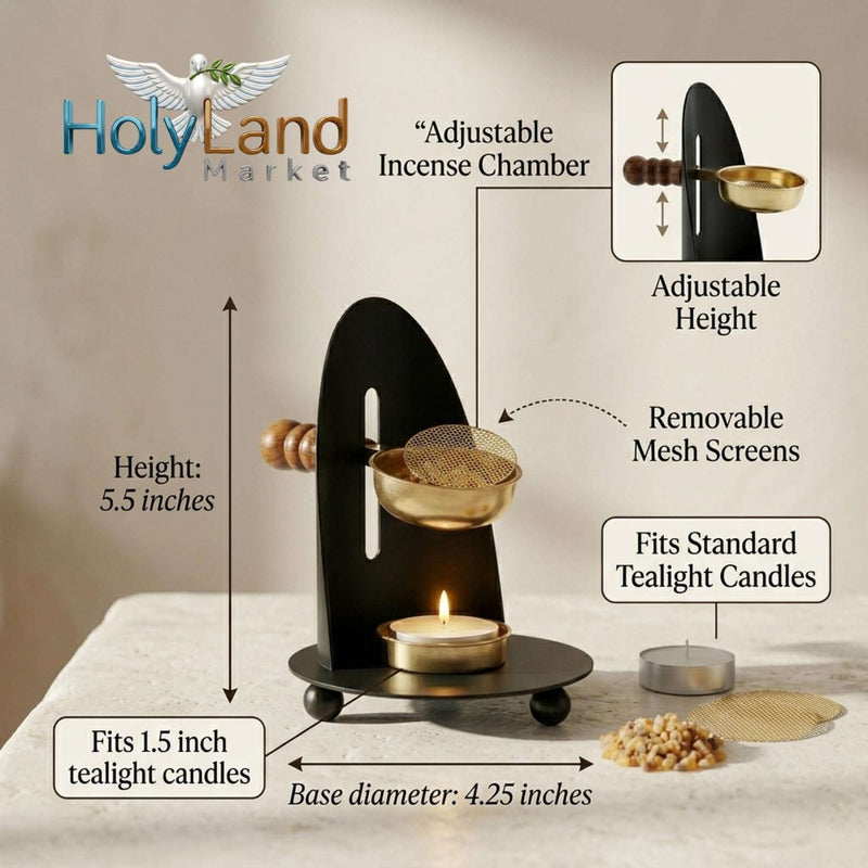 Brass Incense Burner kit - Candle and Incense and Two Mesh Screens, Ad