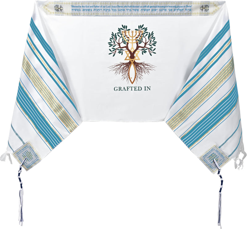 Holy Land Market Grafted IN - Messianic Christian Prayer Shawl/Tallit Prayer Shawl - Creation and Restoration Talit