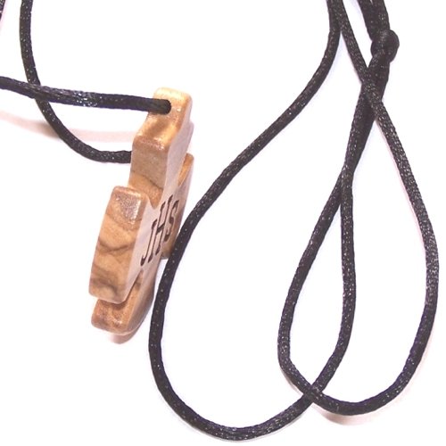 Jesus Christ Order olive wood extra-Smoothed necklace ( 1.6 inches or 4 cm) - Necklace length is adjustable