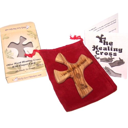 Olive wood Healing Cross - complete Package with Prayers and Certificate (4.5 x 3.6 inches)  designed to sit in your hand perfectly. Healing Cross Trademark