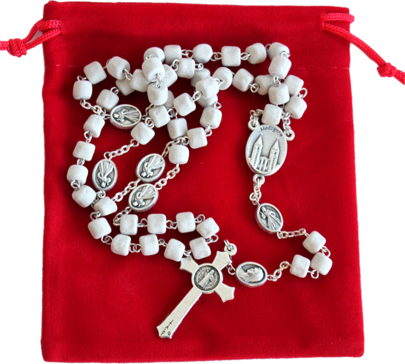 MEDJUGORJE - Rosary made from Apparition hill directly from MEDUGORJE. ( 20 inches long ) - silver cross