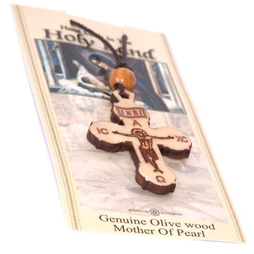 Eastern style Olivewood Crucifix with Mother of Pearls (60cm / 23.5 inches, Cross is 5cm or 2 inches)