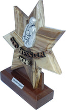Star of Bethlehem with Holy family table stand , Olive wood from Bethlehem on Mahogany wood (18 cm or 7 Inches inches )