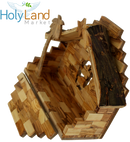 Mercado de Tierra Santa Juego de Natividad Tradicional de Madera de Olivo - Establo de Belén de Estilo Antiguo, 12 Piezas Hechas a Mano - Decoraciones Navideñas para Interiores, Decoración de Mesa con Folleto