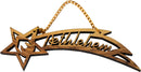 Holy Land Market Wall hanging olive wood Christmas ornament. Bethlehem Star made Saw hand comes Certificate. Large (6.25 inches long) Comes Lord's Prayer gift card