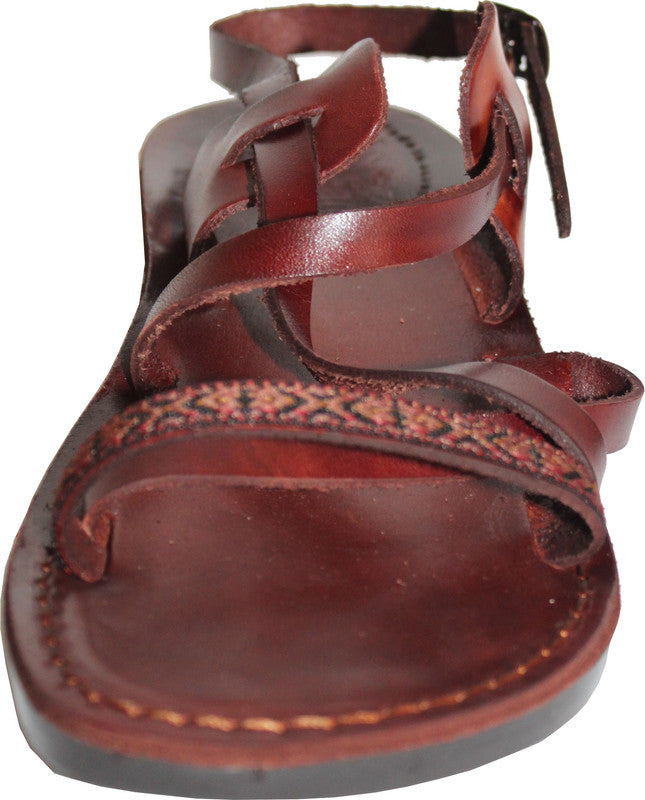 Holy Land Market Men/Women Biblical Jesus Leather/Embroidered Sandals/Slides From Jerusalem (Moses  Style)