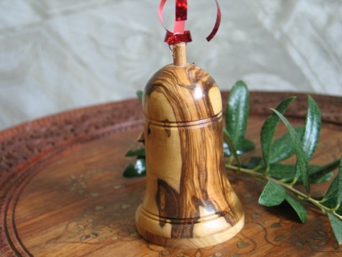 Christmas Bell with Nativity Inside- Olive Wood Bell Ornament