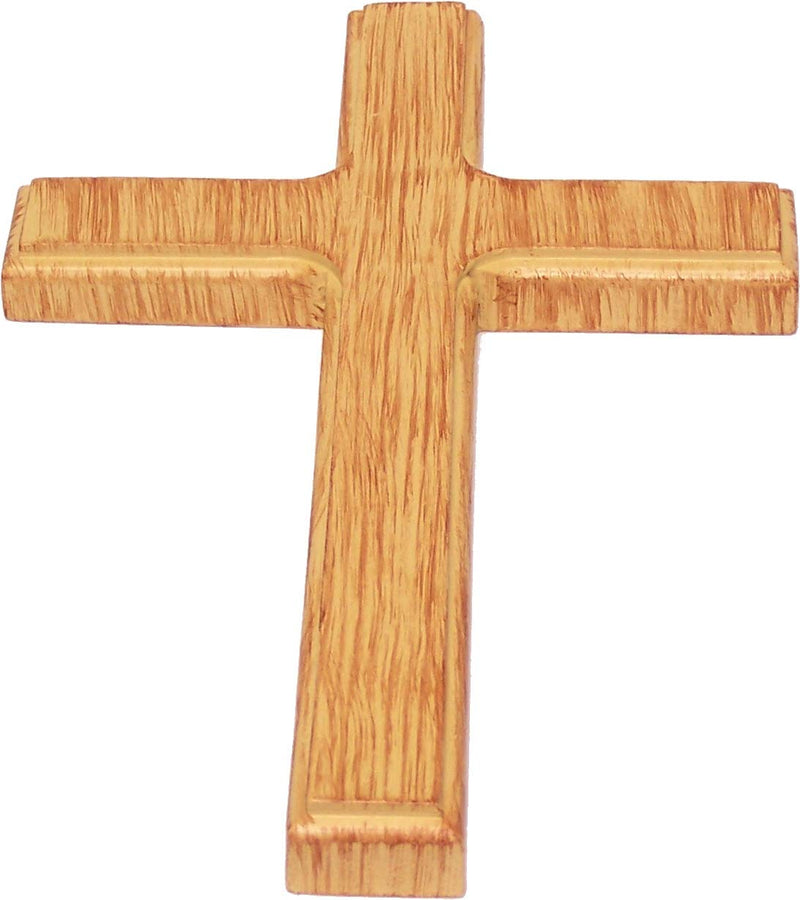 Holy Land Market Resin Cross - Olive Wood Tone - Very Smooth Wall Cross (7.6 Inches)