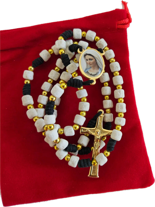 MEDJUGORJE - Rosary Made from Apparition Hill Stones directly from MEDUGORJE. (20 inches Long) - Black Thread