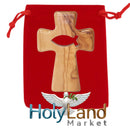 Wooden Pocket Cross - Bethlehem Olive Wood - 3-in-1 Design: Standing, Hanging, or Holding - Hand-Carved Fish Silhouette - Includes Velvet Pouch, Prayer Card, & Certificate (4.2 Inches)