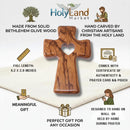 Wooden Pocket Cross - Bethlehem Olive Wood - 3-in-1 Design: Standing, Hanging, or Holding - Hand-Carved Heart Silhouette - Includes Velvet Pouch, Prayer Card, & Certificate (4.2 Inches)
