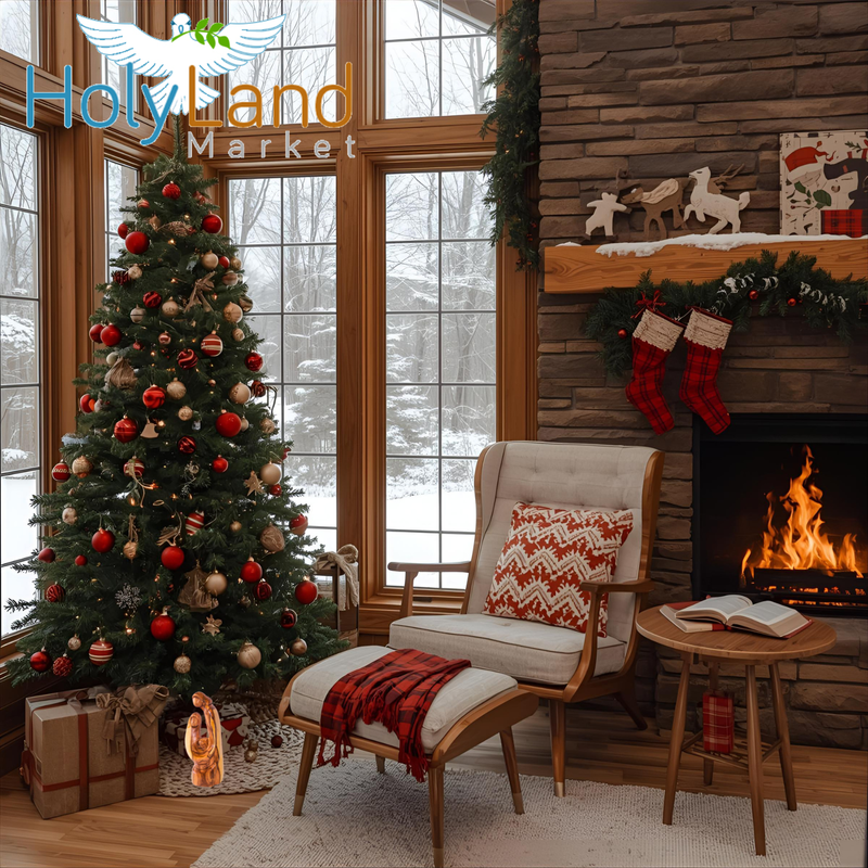 Holy Land Market Olive Wood Holy Family Statue - 6 Inch Wooden Nativity Set Figurine, Hand Carved in Bethlehem