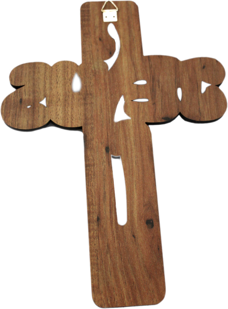 Holy Land Market JESUS name olive wood Cross carved by Laser with Incense sample- Hanging (25 cm or 10 inches) Large/Certificate