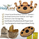 Holy Land Market Olive Wood Communion Cups & Plate Set Kiddush & Holding Tray - Communion Set Hand-Carved in Bethlehem – for Church Worship, Pastors & Ministries (Round Bowl + 4 Medium Goblets + Tray)