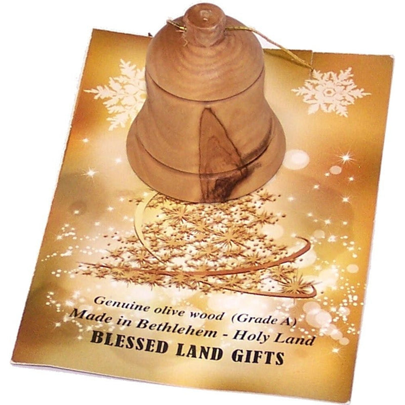 Holy Land Market Olive wood ornaments - Small Bells - Christmas Tree Ornaments from the Holy Land (6, 1.5 Inches)