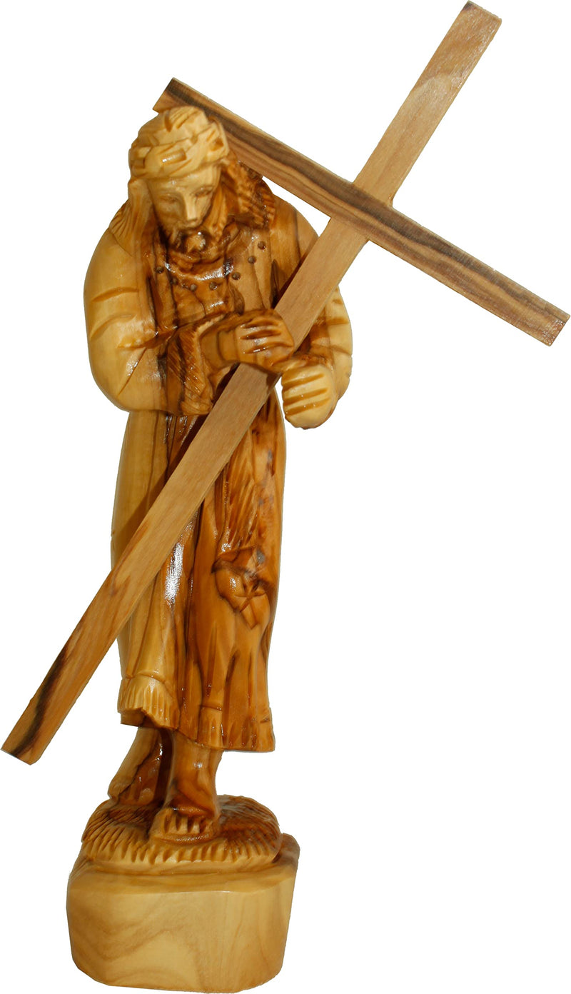 Holy Land Market Jesus Carrying The Cross - Olive Wood (24 cm or 9.5 Inches with Cross)