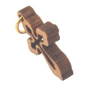 Olive wood Eastern mini-Cross Laser Pendant(2x1.6 cm or 0.8x0.6")