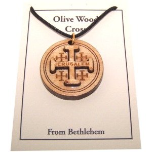 Jerusalem Cross 2-Layers Olive wood Laser Necklace (Pendant is : 3.2 cm or 1....