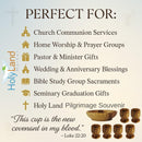 Holy Land Market 6 Olive Wood Communion Cups & Plate Set KIddush - Communion Set Hand-Carved in Bethlehem – for Church Worship, Pastors & Ministries