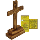 Holy Land Market Olive Wood Standing Altar Cross – Hand-Carved in Bethlehem by Christian Artisans – Tabletop Crucifix with Certificate of Authenticity & Prayer Card – Genuine Holy Land Olive Wood