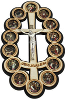 Holy Land Market Two colors/tones wooden Crucifix - icon showing 14 Stations of the Cross from Bethlehem