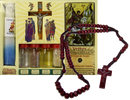 Holy Land Market Maroon Rosary plus Seven In One Holy Jordan Water, Soil, Oil Bottles, Olive Wood Cross, Incense, Candle & Icon Big Jerusalem Set from the Holy Land