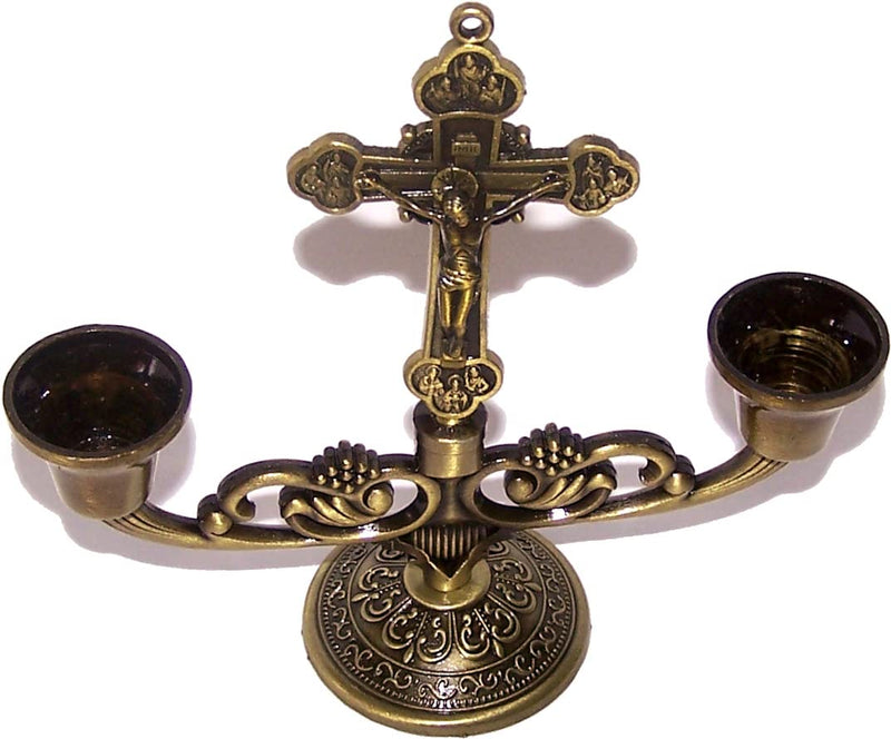 Holy Land Market Table Altar Crucifix with Candles Cups / Holders - 5 Inches