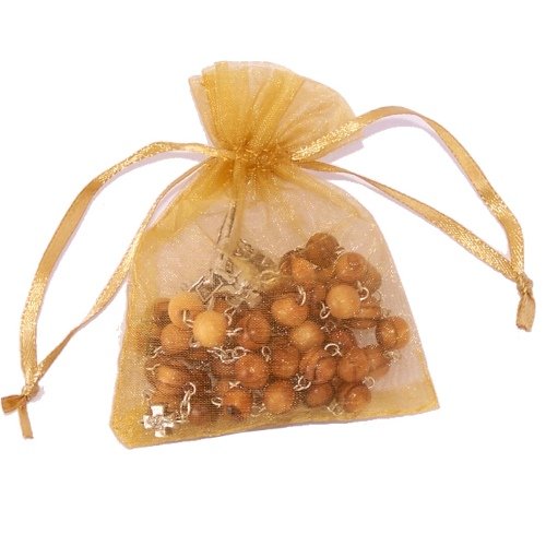 Jerusalem Cross Olive Wood Rosary - With Organza bag and a small olive wood P.