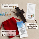 Holy Land Market Olive Wood Pocket Fidget Worry Thumb Crosses – Hand-Carved Prayer Crosses with Certificates & Velvet Pouches for Anxiety and Stress Relief