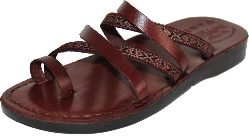 Sandalias/deslizadores de cuero/bordadas de Jesús bíblico para hombres/mujeres del Mercado de Tierra Santa de Jerusalén (Estilo Jonás)