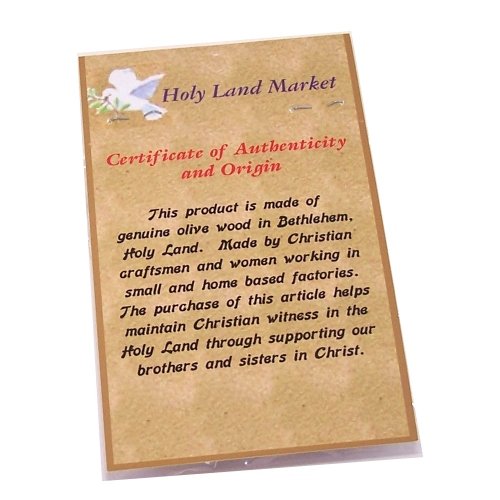Holy Land Market Wall hanging olive wood Christmas ornament. Bethlehem Star made Saw hand comes Certificate. Large (6.25 inches long) Comes Lord's Prayer gift card
