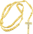 Par de rosarios de cuentas de madera tono marfil con bolsas de terciopelo: collares de rosario con corpus de Jesús en metal pegado