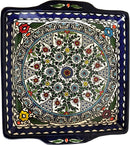 Holy Land Market Armenian Ceramic Holy Land Flowers square Bread/Matzah Seder Plate - 9.5 Inches - Asfour Outlet Trademark