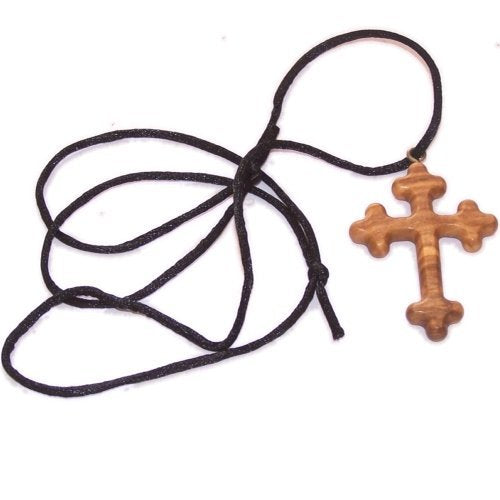 Byzantine olive wood extra-Smoothed Cross necklace ( 2 inches or 5 cm) - Necklace length is adjustable. Comes with Certi