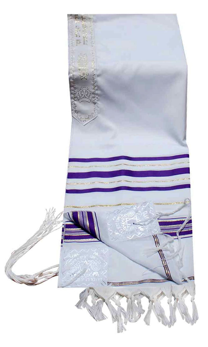 TALITNIA Acrylic Tallit (imitation Wool) Prayer Shawl - PURPLE & GOLD Stripes - 24L x 72W